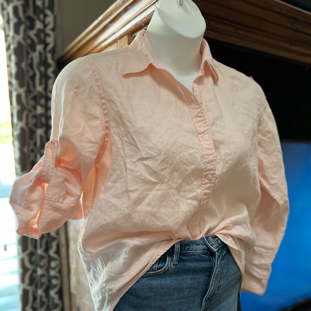 Ralph Lauren 100% Linen Long Sleeve Button Up Women’s Medium Light Blush Pink